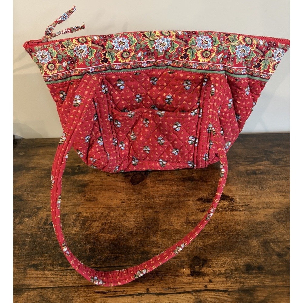 Vintage Vera Bradley Large Shoulder Tote Bag Provincial Red Retired Pattern